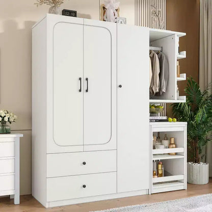GDFStudio Phyllis Multifunctional Wooden Wardrobe with Convertible Desk