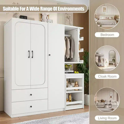 GDFStudio Phyllis Multifunctional Wooden Wardrobe with Convertible Desk