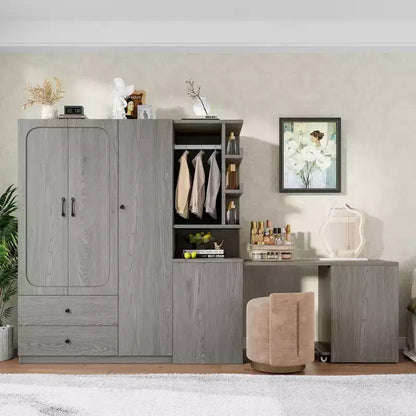 GDFStudio Phyllis Multifunctional Wooden Wardrobe with Convertible Desk