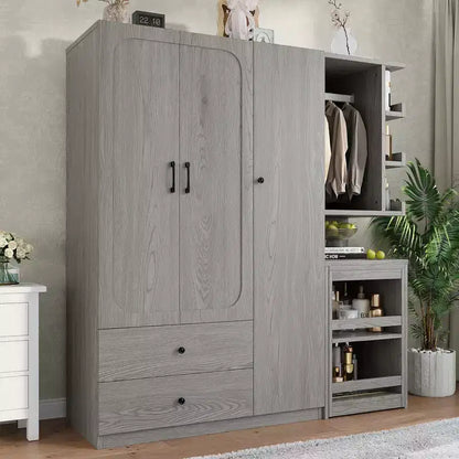 GDFStudio Phyllis Multifunctional Wooden Wardrobe with Convertible Desk