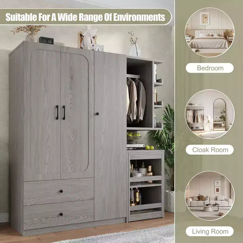 GDFStudio Phyllis Multifunctional Wooden Wardrobe with Convertible Desk