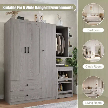 GDFStudio Phyllis Multifunctional Wooden Wardrobe with Convertible Desk