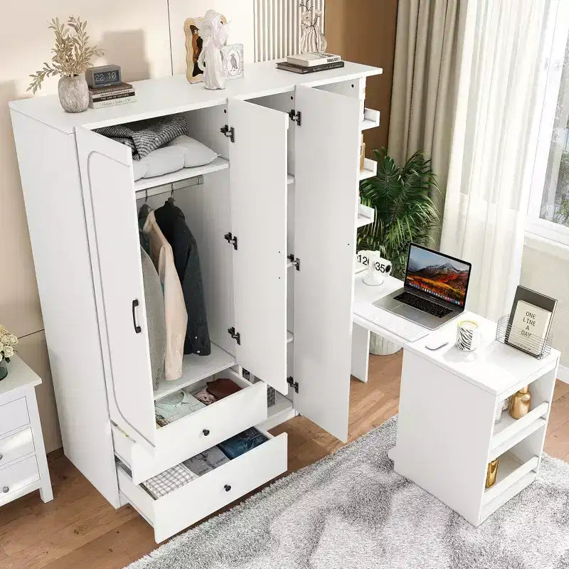 GDFStudio Phyllis Multifunctional Wooden Wardrobe with Convertible Desk
