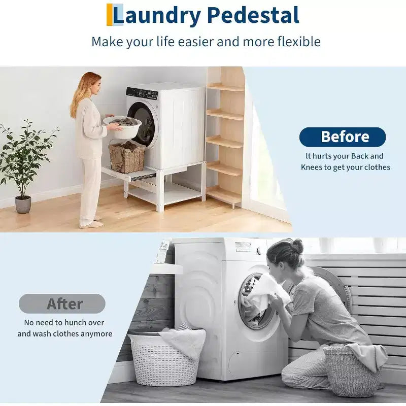 29 Wide Washer and Dryer Pedestals with Basket Shelf, 20 Hight Laundry Pedestal with Adjustable Anti-Vibration Pads, 800 lbs Capacity,Black