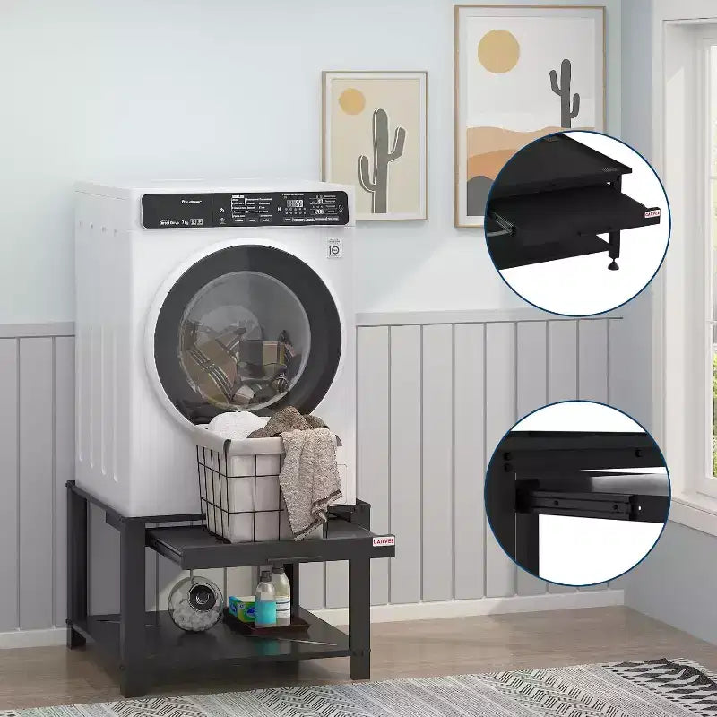 29 Wide Washer and Dryer Pedestals with Basket Shelf, 20 Hight Laundry Pedestal with Adjustable Anti-Vibration Pads, 800 lbs Capacity,Black