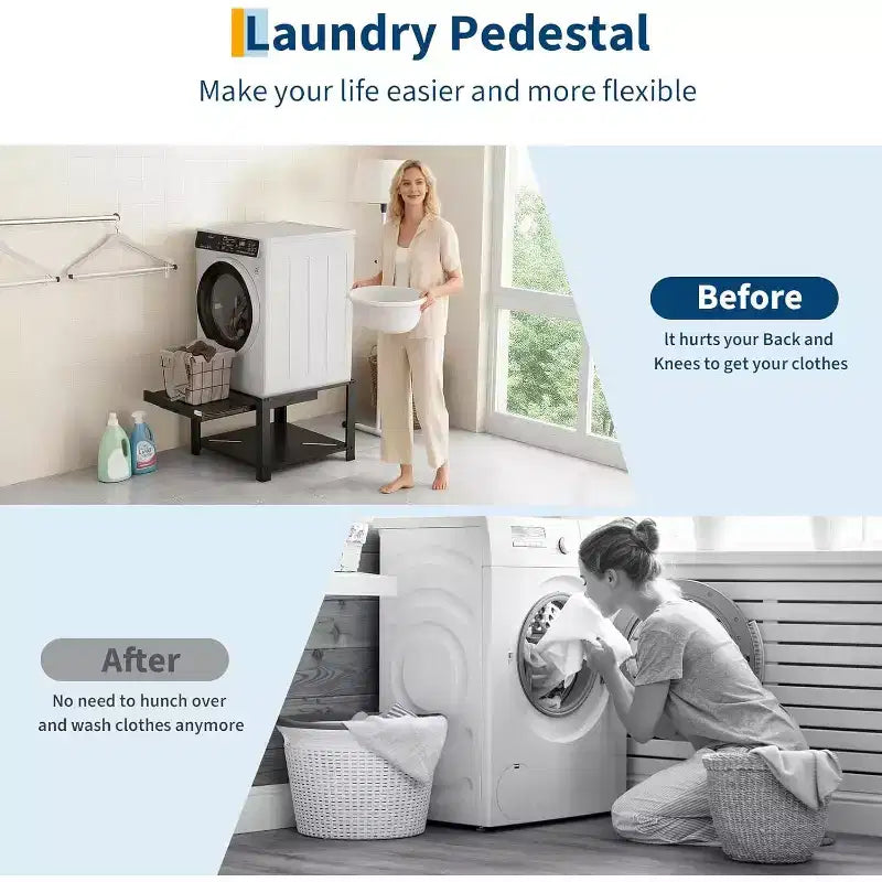 29 Wide Washer and Dryer Pedestals with Basket Shelf, 20 Hight Laundry Pedestal with Adjustable Anti-Vibration Pads, 800 lbs Capacity,Black