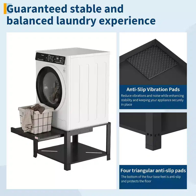 29 Wide Washer and Dryer Pedestals with Basket Shelf, 20 Hight Laundry Pedestal with Adjustable Anti-Vibration Pads, 800 lbs Capacity,Black