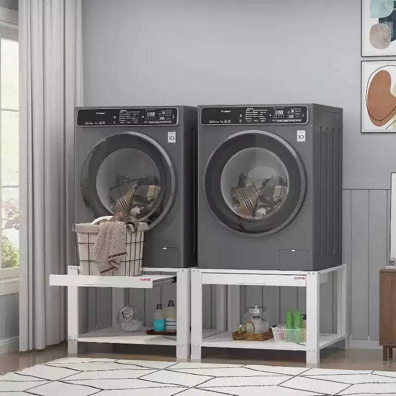 29 Wide Washer and Dryer Pedestals with Basket Shelf, 20 Hight Laundry Pedestal with Adjustable Anti-Vibration Pads, 800 lbs Capacity,Black