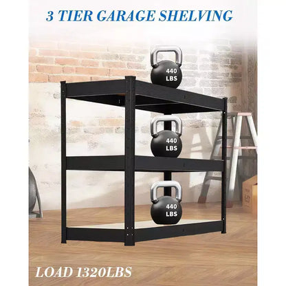 3-Tier Heavy Duty Metal Shelving Unit, Adjustable Garage Storage Rack 2000 lbs Capacity for Garage Warehouse Basement