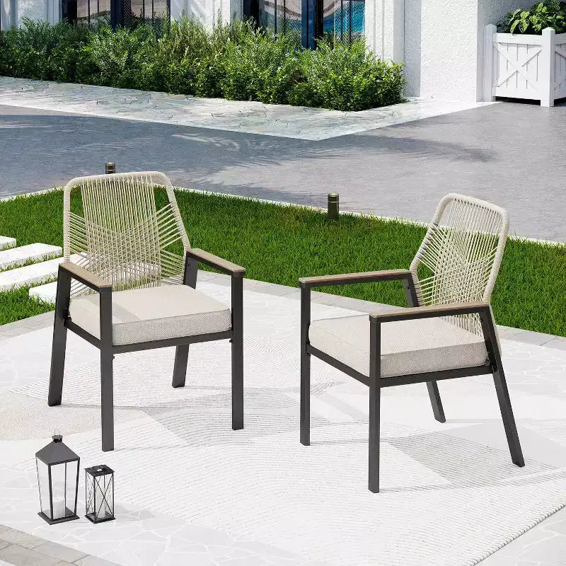 Captiva Designs tavolo da pranzo espandibile in acciaio 7 pezzi e sedie girevoli in vimini con cuscini spessi