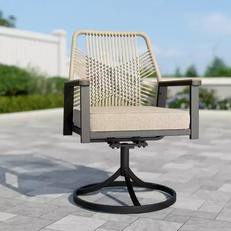 Captiva Designs tavolo da pranzo espandibile in acciaio 7 pezzi e sedie girevoli in vimini con cuscini spessi