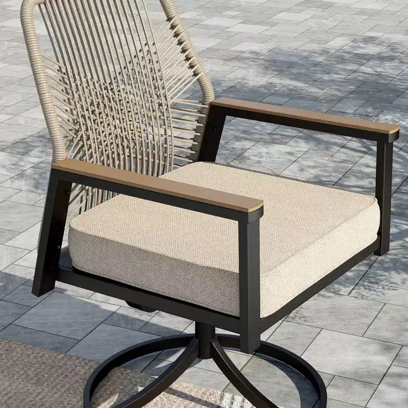 Captiva Designs tavolo da pranzo espandibile in acciaio 7 pezzi e sedie girevoli in vimini con cuscini spessi
