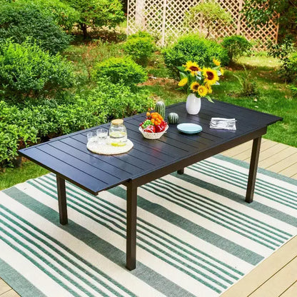 Captiva Designs tavolo da pranzo espandibile in acciaio 7 pezzi e sedie girevoli in vimini con cuscini spessi