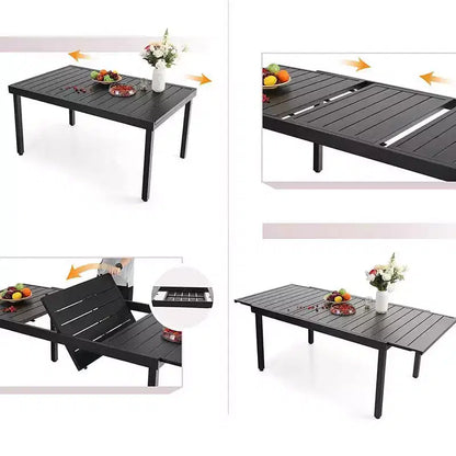 Captiva Designs tavolo da pranzo espandibile in acciaio 7 pezzi e sedie girevoli in vimini con cuscini spessi