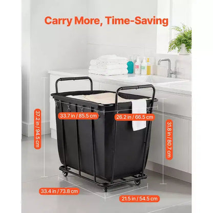 VEVOR Laundry Cart, Rolling Grocery Utility Cart with Waterproof Liner & Swivel Wheels, 260 LBS Large Load Capacity, Heavy Duty Shopping Basket,Black