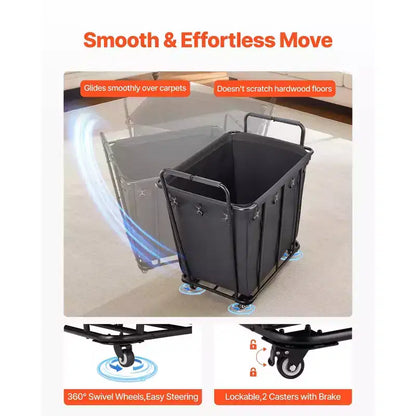 VEVOR Laundry Cart, Rolling Grocery Utility Cart with Waterproof Liner & Swivel Wheels, 260 LBS Large Load Capacity, Heavy Duty Shopping Basket,Black