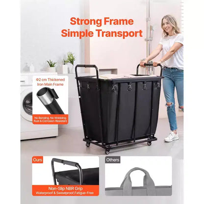 VEVOR Laundry Cart, Rolling Grocery Utility Cart with Waterproof Liner & Swivel Wheels, 260 LBS Large Load Capacity, Heavy Duty Shopping Basket,Black