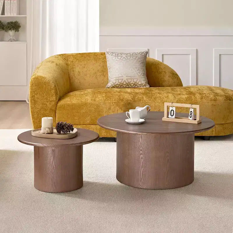GDFStudio Brixton 2-Piece Round Wood Coffee Table Set