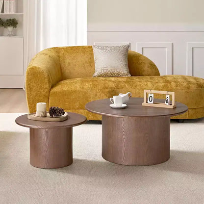 GDFStudio Brixton 2-Piece Round Wood Coffee Table Set