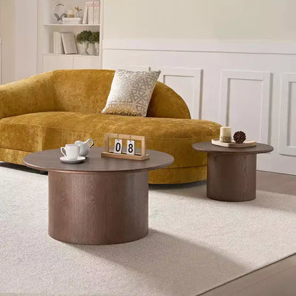 GDFStudio Brixton 2-Piece Round Wood Coffee Table Set