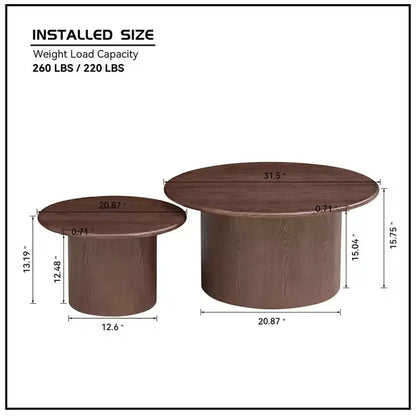 GDFStudio Brixton 2-Piece Round Wood Coffee Table Set