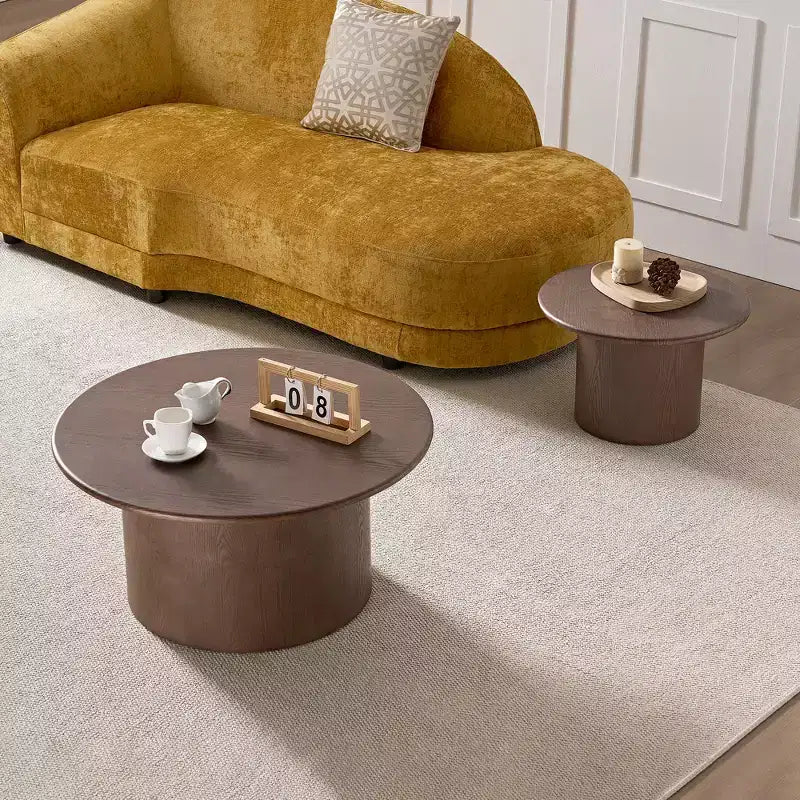 GDFStudio Brixton 2-Piece Round Wood Coffee Table Set