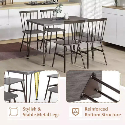 Costway 5PCS Dining Table Set for 4 Rectangular Kitchen Table & 4 Chairs w/ Metal Frame Grey Oak