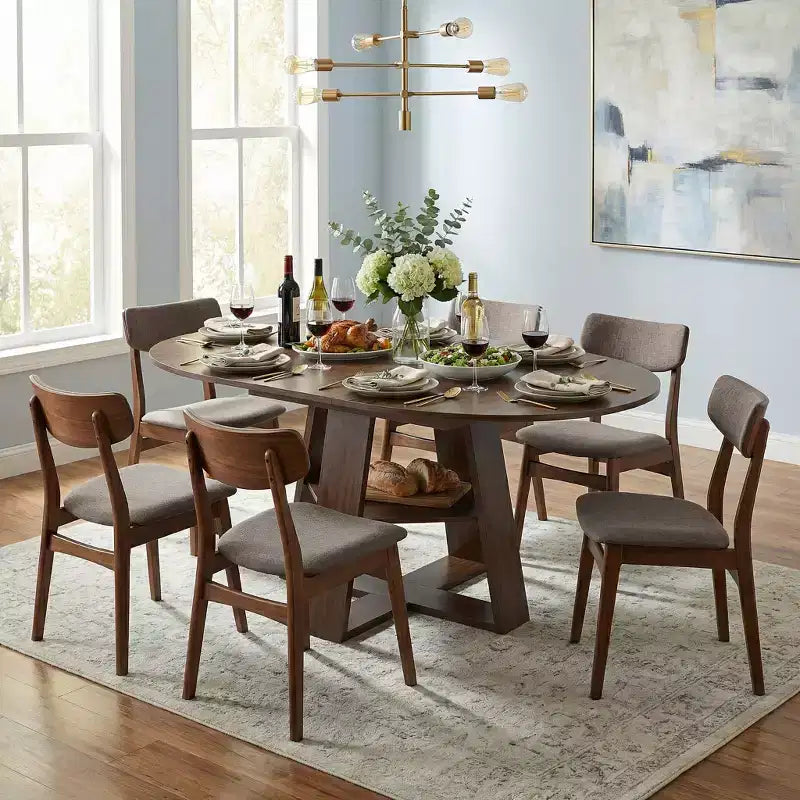 Extendable Round Dining Table for 4-8 People with Storage Shelf
