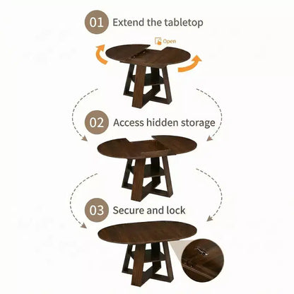 Extendable Round Dining Table for 4-8 People with Storage Shelf