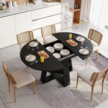 Extendable Round Dining Table for 4-8 People with Storage Shelf