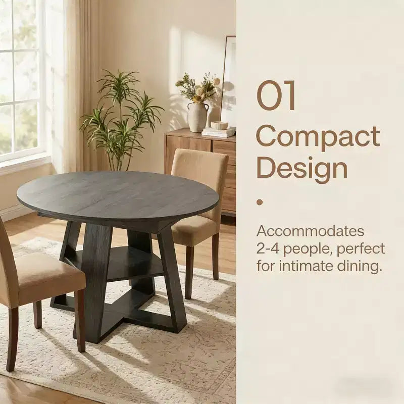 Extendable Round Dining Table for 4-8 People with Storage Shelf