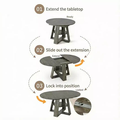 Extendable Round Dining Table for 4-8 People with Storage Shelf
