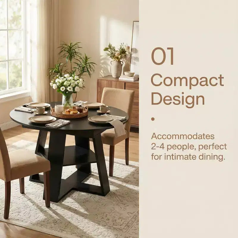 Extendable Round Dining Table for 4-8 People with Storage Shelf