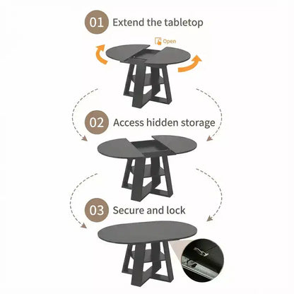 Extendable Round Dining Table for 4-8 People with Storage Shelf