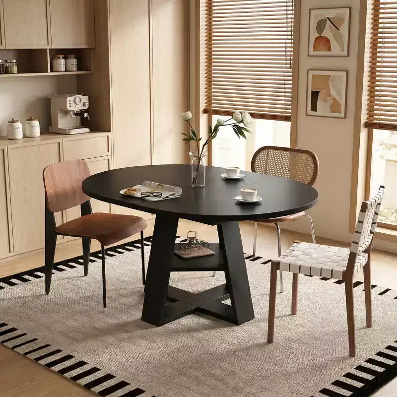 Extendable Round Dining Table for 4-8 People with Storage Shelf