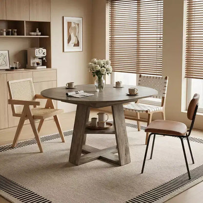 Extendable Round Dining Table for 4-8 People with Storage Shelf