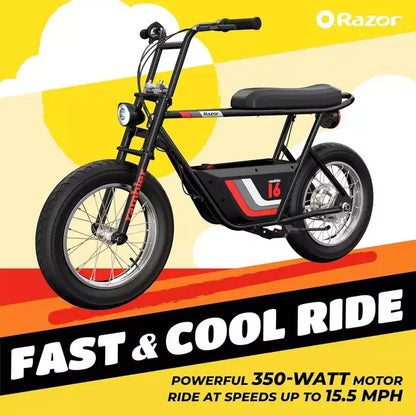 Razor Rambler 16 Electric Retro Minibike with 350W Motor & 36V Battery, Black
