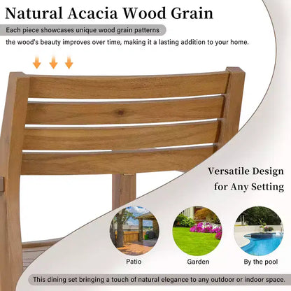 GDFStudio Saul Set da Pranzo da Esterno a 5 Pezzi in Legno di Acacia con Tavolo Rotondo a Doghe da 47,2 e Sedie Ergonomiche