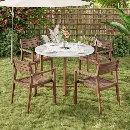 GDFStudio Saul Set da Pranzo da Esterno a 5 Pezzi in Legno di Acacia con Tavolo Rotondo a Doghe da 47,2 e Sedie Ergonomiche