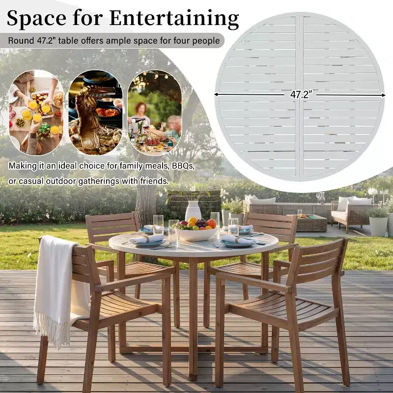 GDFStudio Saul Set da Pranzo da Esterno a 5 Pezzi in Legno di Acacia con Tavolo Rotondo a Doghe da 47,2 e Sedie Ergonomiche