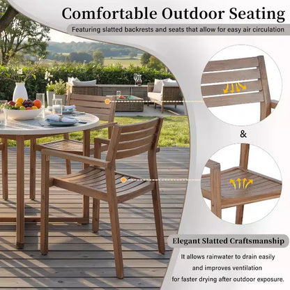 GDFStudio Saul Set da Pranzo da Esterno a 5 Pezzi in Legno di Acacia con Tavolo Rotondo a Doghe da 47,2 e Sedie Ergonomiche