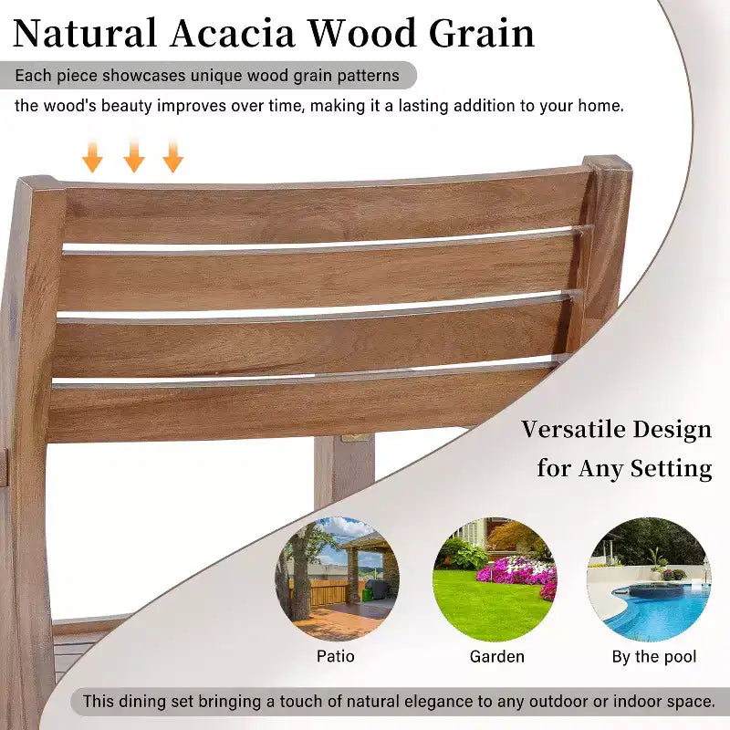 GDFStudio Saul Set da Pranzo da Esterno a 5 Pezzi in Legno di Acacia con Tavolo Rotondo a Doghe da 47,2 e Sedie Ergonomiche