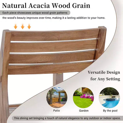 GDFStudio Saul Set da Pranzo da Esterno a 5 Pezzi in Legno di Acacia con Tavolo Rotondo a Doghe da 47,2 e Sedie Ergonomiche