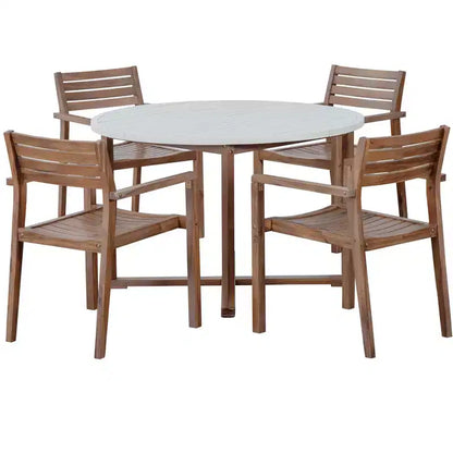 GDFStudio Saul Set da Pranzo da Esterno a 5 Pezzi in Legno di Acacia con Tavolo Rotondo a Doghe da 47,2 e Sedie Ergonomiche