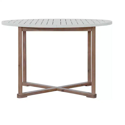 GDFStudio Saul Set da Pranzo da Esterno a 5 Pezzi in Legno di Acacia con Tavolo Rotondo a Doghe da 47,2 e Sedie Ergonomiche