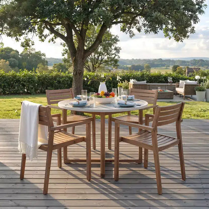 GDFStudio Saul Set da Pranzo da Esterno a 5 Pezzi in Legno di Acacia con Tavolo Rotondo a Doghe da 47,2 e Sedie Ergonomiche