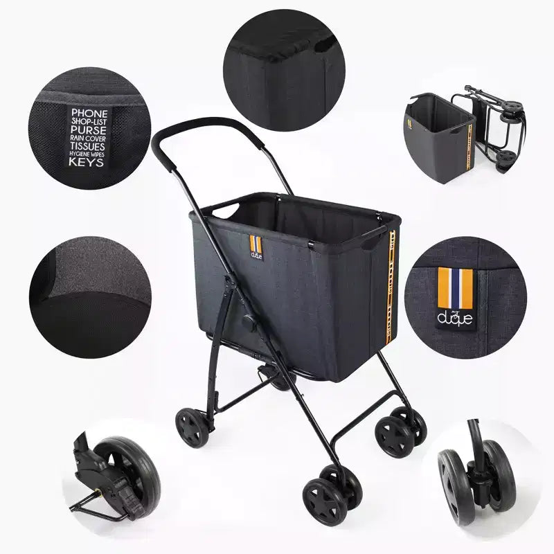 My Duque: Mila Shopping Stroller - Melange Black - Wheeled Utility Cart