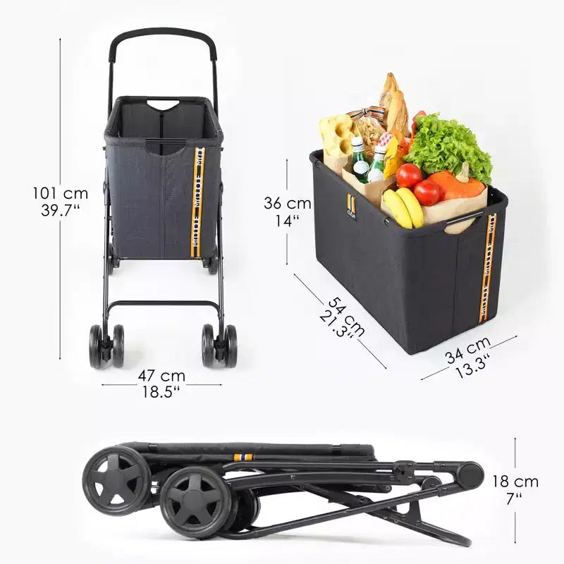 My Duque: Mila Shopping Stroller - Melange Black - Wheeled Utility Cart