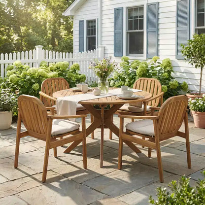 Christopher Knight Home Samira Set da Pranzo da Esterno in Legno di Acacia Rustico a Doghe a 5 Pezzi con Cuscini