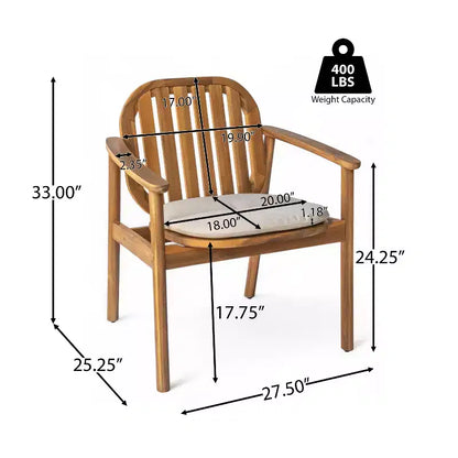 Christopher Knight Home Samira Set da Pranzo da Esterno in Legno di Acacia Rustico a Doghe a 5 Pezzi con Cuscini